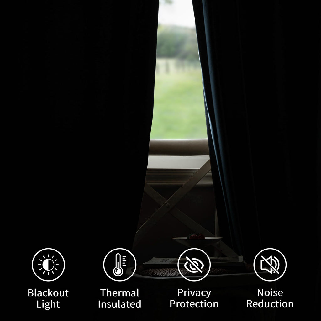 Velvet Blackout Curtains Blue Thermal Insulated Curtains Living Room Darkening Curtains 108 Inches Long Soft Luxury