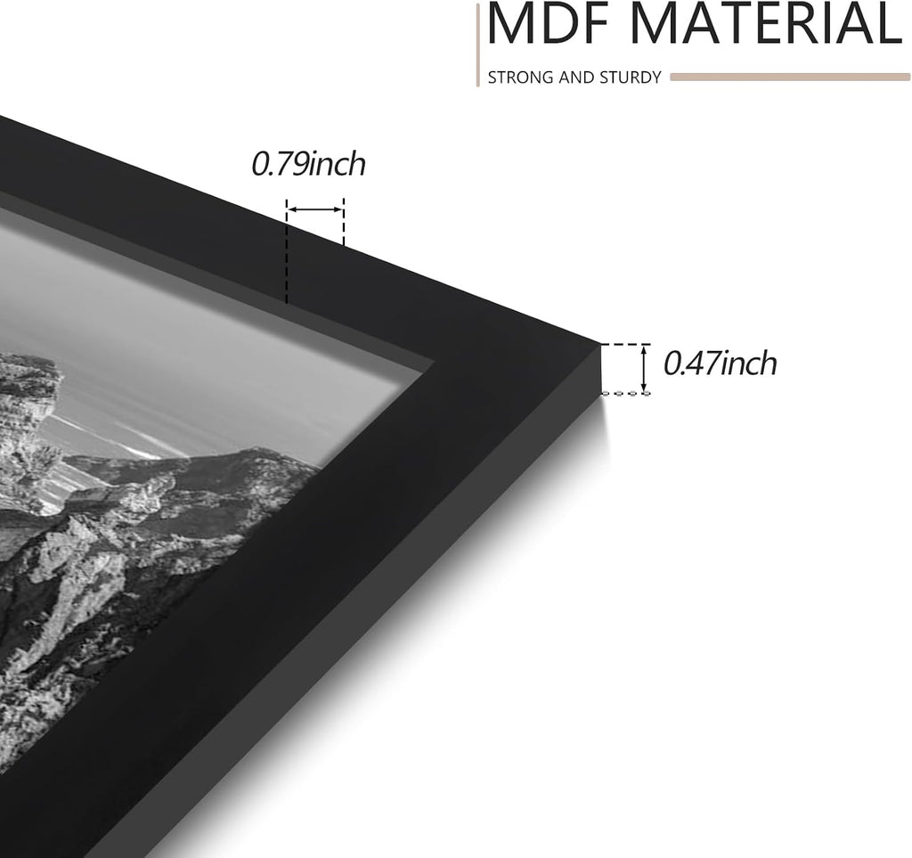 12x12 Picture Frame Set of 9, Photo Gallery Wall Frame Set, Display Pictures 8x8 with Mat or 12 x 12 Without Mat
