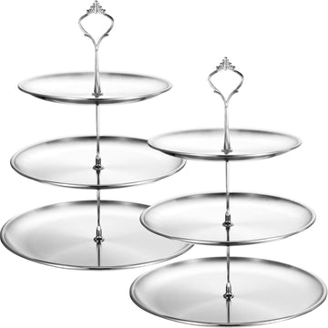 Tier Cupcake Stand Serving Tray Metal,Silver - Set of 2
