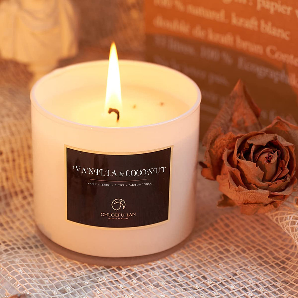 Vanilla & Coconut Scented Candle Sets Luxury Soy Jar Candle 7.1oz|45 Hour Long Lasting Burn Highly Scented Valentines