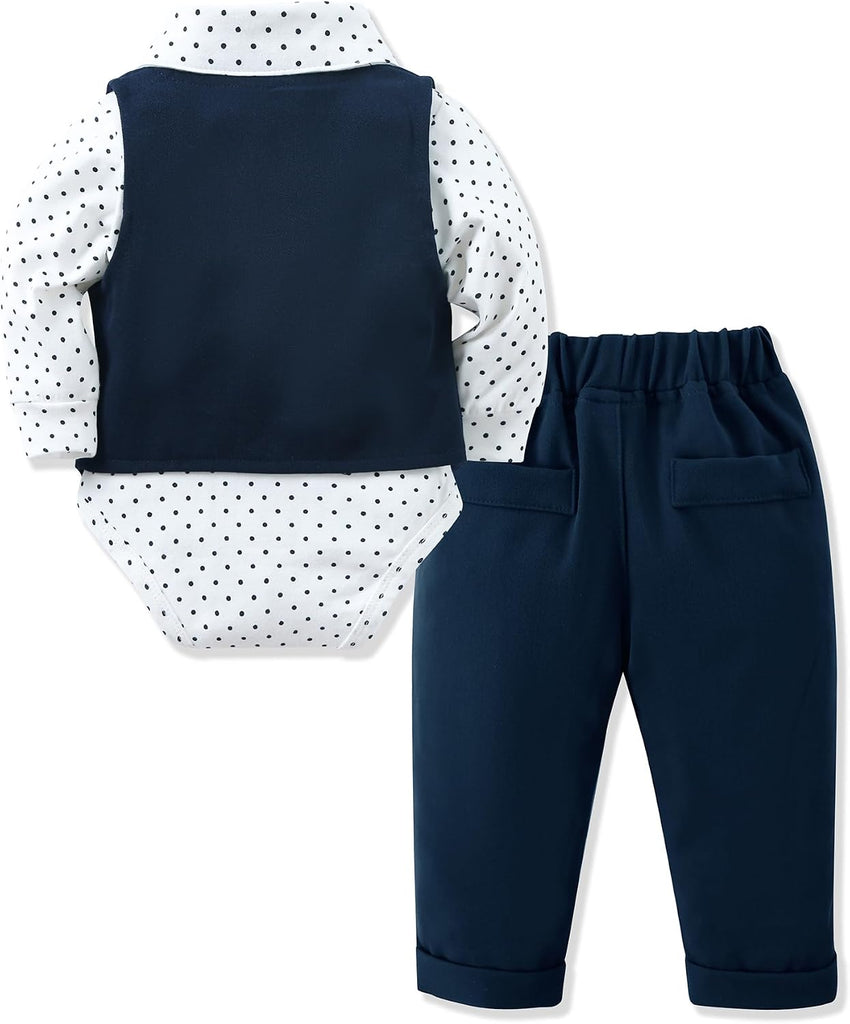 Baby Boy Clothes Suit Infant Gentleman Outfits Formal Dress Shirt+Bowtie+Vest+Pants Set Baby Wedding Suits