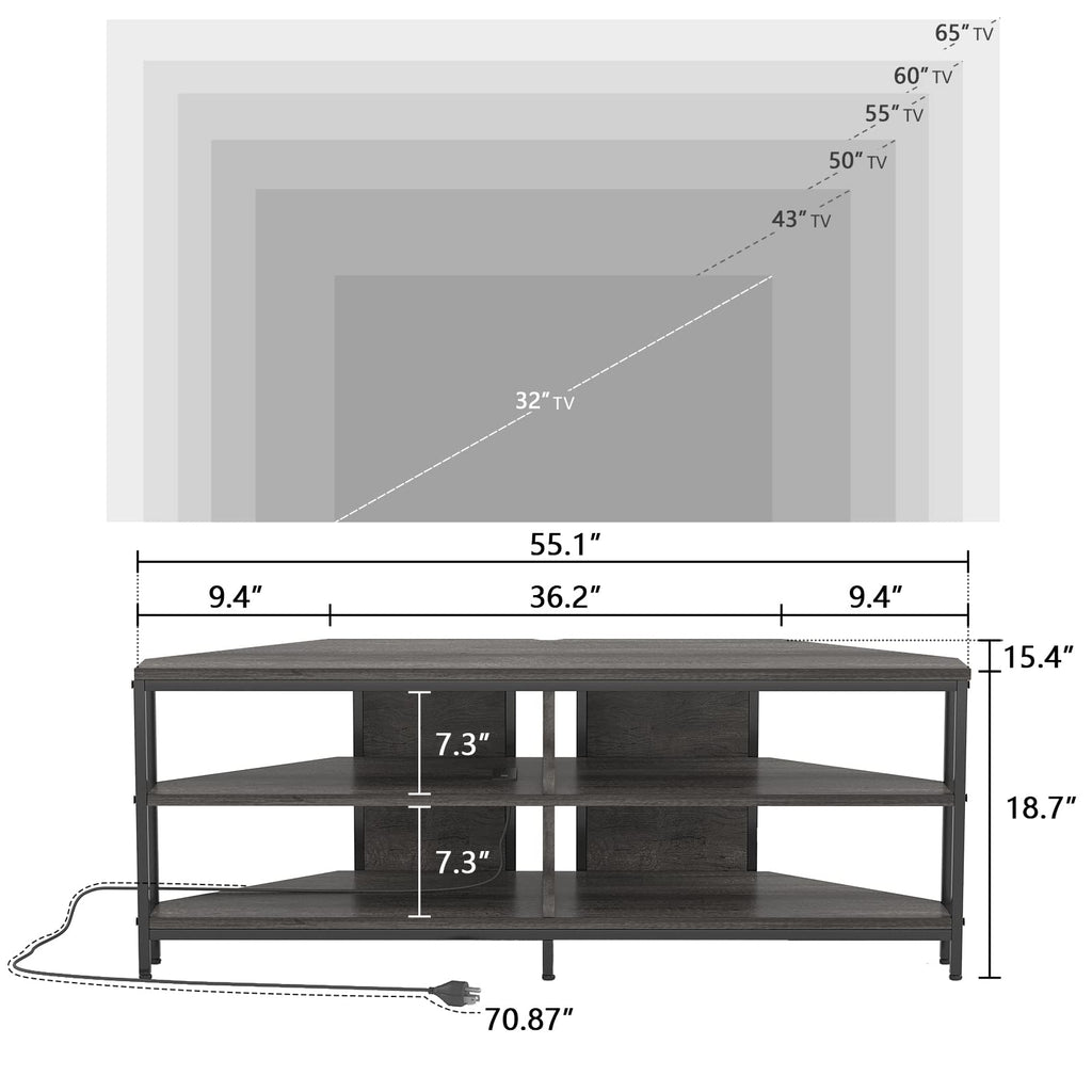 Corner TV Stand with Power Outlet, Corner TV Stand for 32 43 50 55 60 Inch TV, Corner Entertainment Center