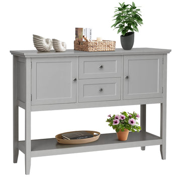 Buffet Sideboard, Solid Wood Storage Cabinet Console Cabinet with 2 Drawers & Shelf, Credenza Buffet Server Cupboard
