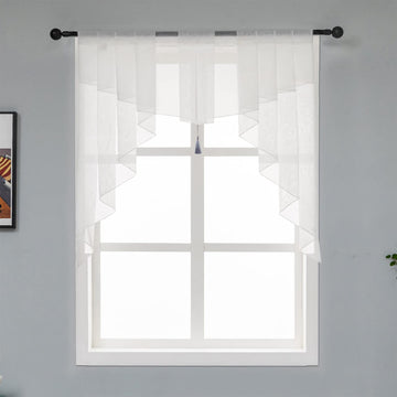 Swag Sheer Valance Curtains, Color Matching Kitchen Valance for Farmhouse Window, Rod Pocket Voile Swag Tailored