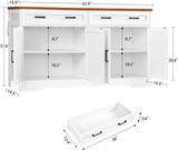 63" Buffet Cabinet with Storage, Large Sideboard Buffet Cabinet with 2 Adjustable Shelves and 4 Doors