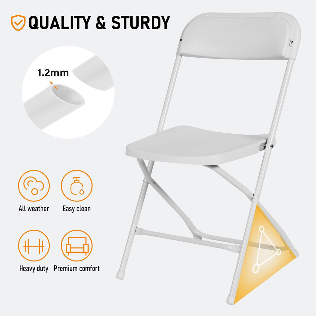 12 Pack White Commercial Plastic Folding Chairs, Heavy Duty, 350 lb