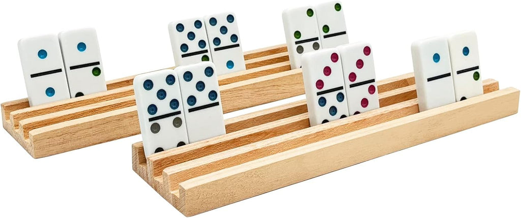 Wooden Domino Racks/Trays Natural Domino Trays Holders Organizer for Mexican Train Chickenfoot and Other - Set of 8