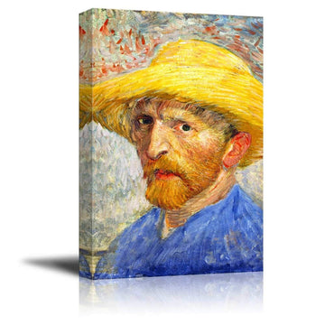 Self-Portrait with Straw Hat by Vincent Van Gogh Canvas Print Wall Art Famous Painting Reproduction - 12" x 18"