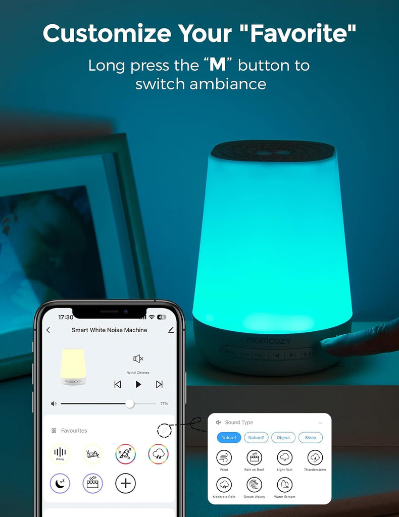 Smart White Noise Machine for Baby Sleeping with Night Light, Green
