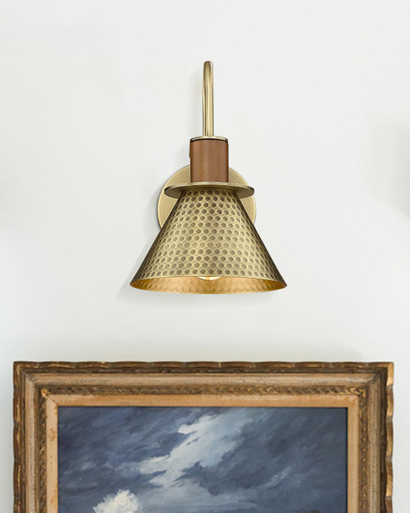 Antique Brass Wall Sconce, HWH Hammered Barn Wall Light Fixtures, 1-Light Single Sconce Vanity Light, Farmhouse Wall