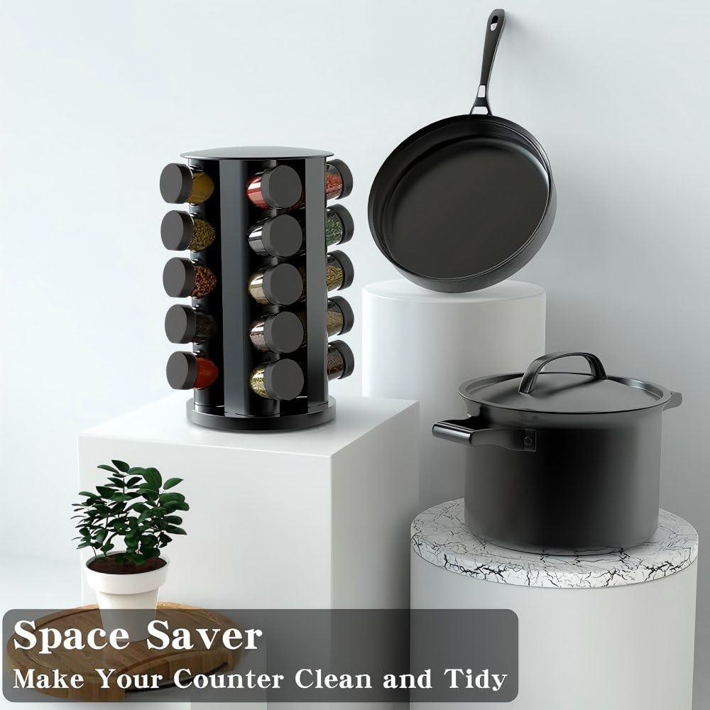 Rotating Spice Rack Organizer for Cabinet, Spice Racks Storage with 20 Jars, Spinning Spice rack Countertop, Spice