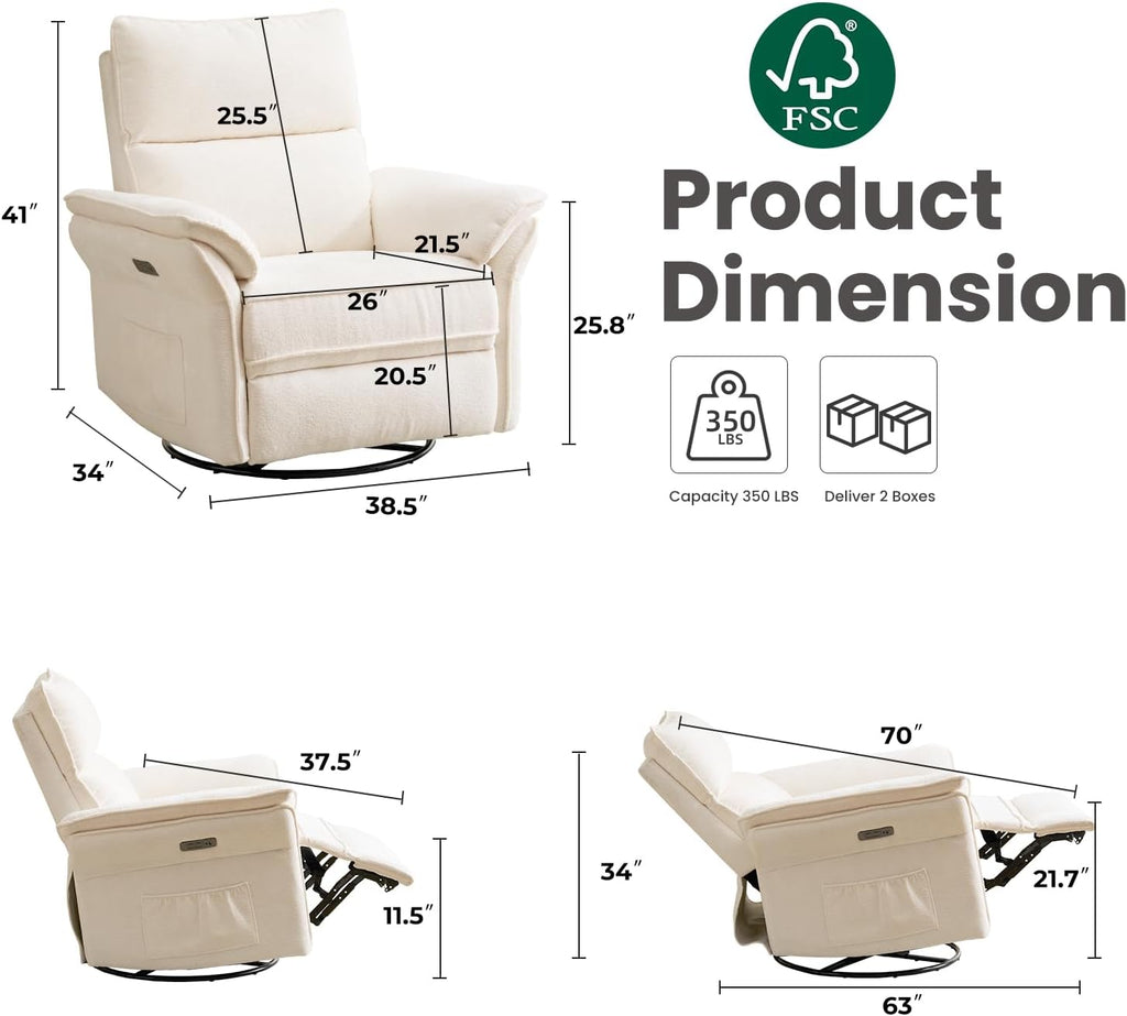 Oversized Power Recliner Chair Swivel Glider with Massage and Heat