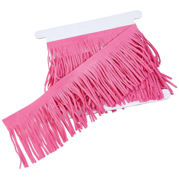 4 Inch PU Leather Fringe Trim Double Side Leather Sewing Tassel Trim Ribbon Pink Western Suede Dance Skirt - 5.5 Yards