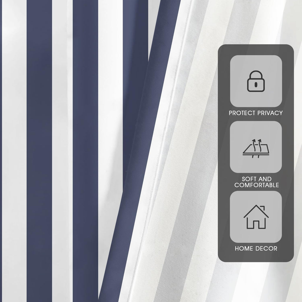 Navy Blue White Striped Curtains 84 Inch Length, 2 Panel Vertical Stripe Farmhouse Drapes, Modern Room Darkening