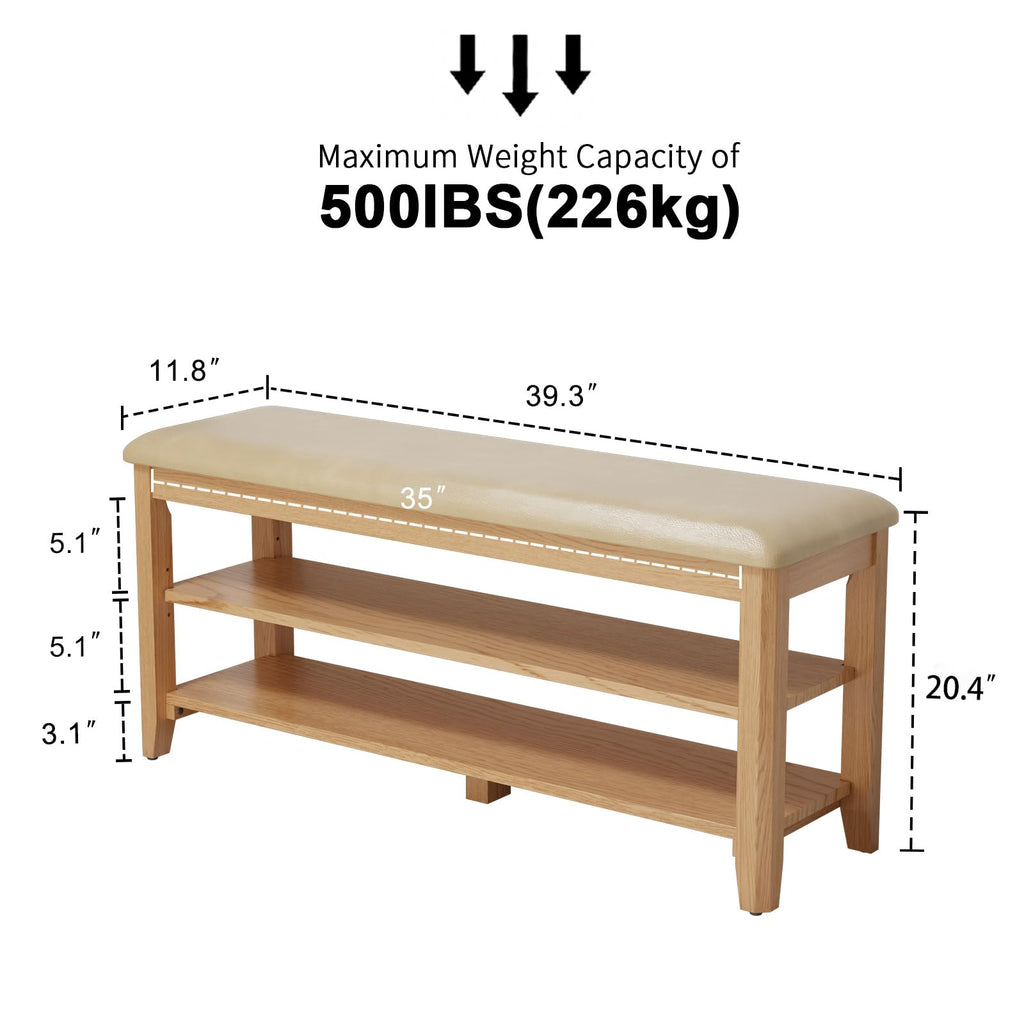 2 Tier Shoe Bench with Leather Cushion, Shoe Rack