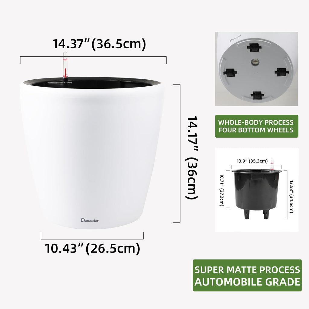 15x14 Self Watering Planter with Wheels (White Matte)
