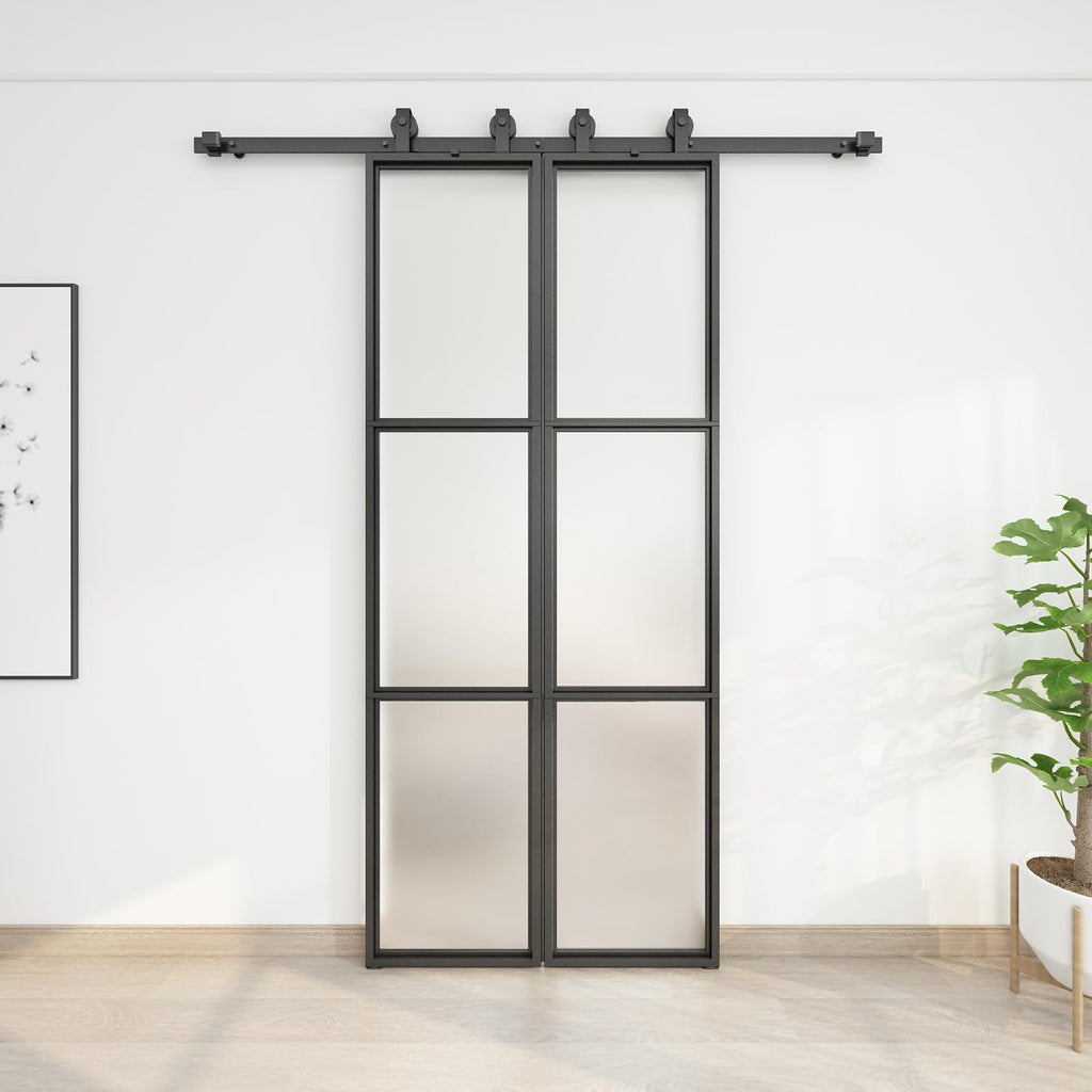 36 x 84 Inch Double Barn Door with 6FT Hardware Kit and Soft Close Mechanism Include, 2 Sets of 18in x 84in 3-Paneled