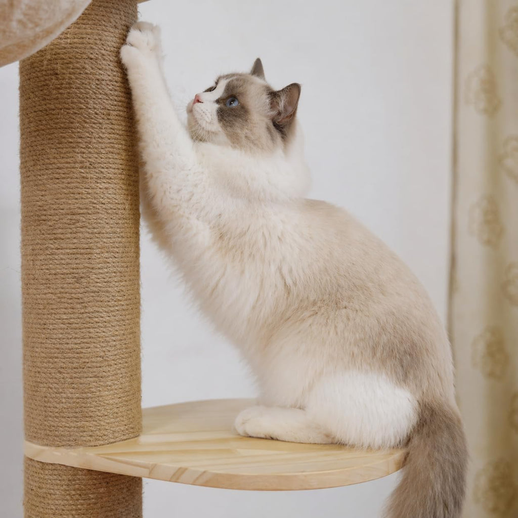 Cat Tree, Floor to Ceiling Cat Tree Height (86-106 in) Adjustable Cat Tower 6 Tier Hemp Scratching Post Cats Activity
