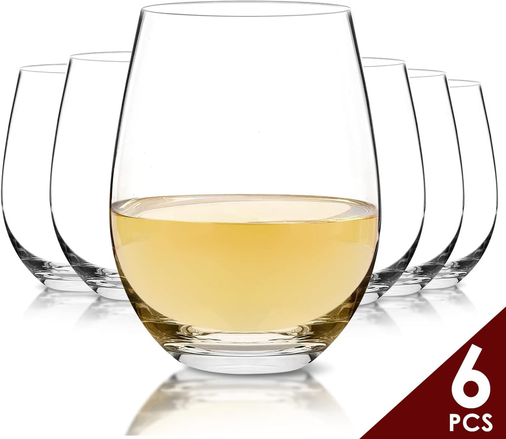 Stemless Wine Glasses Set of 6, Hand Blown Premium Crystal Red Wine or White Wine Glass 18Oz - Hand Crafted by