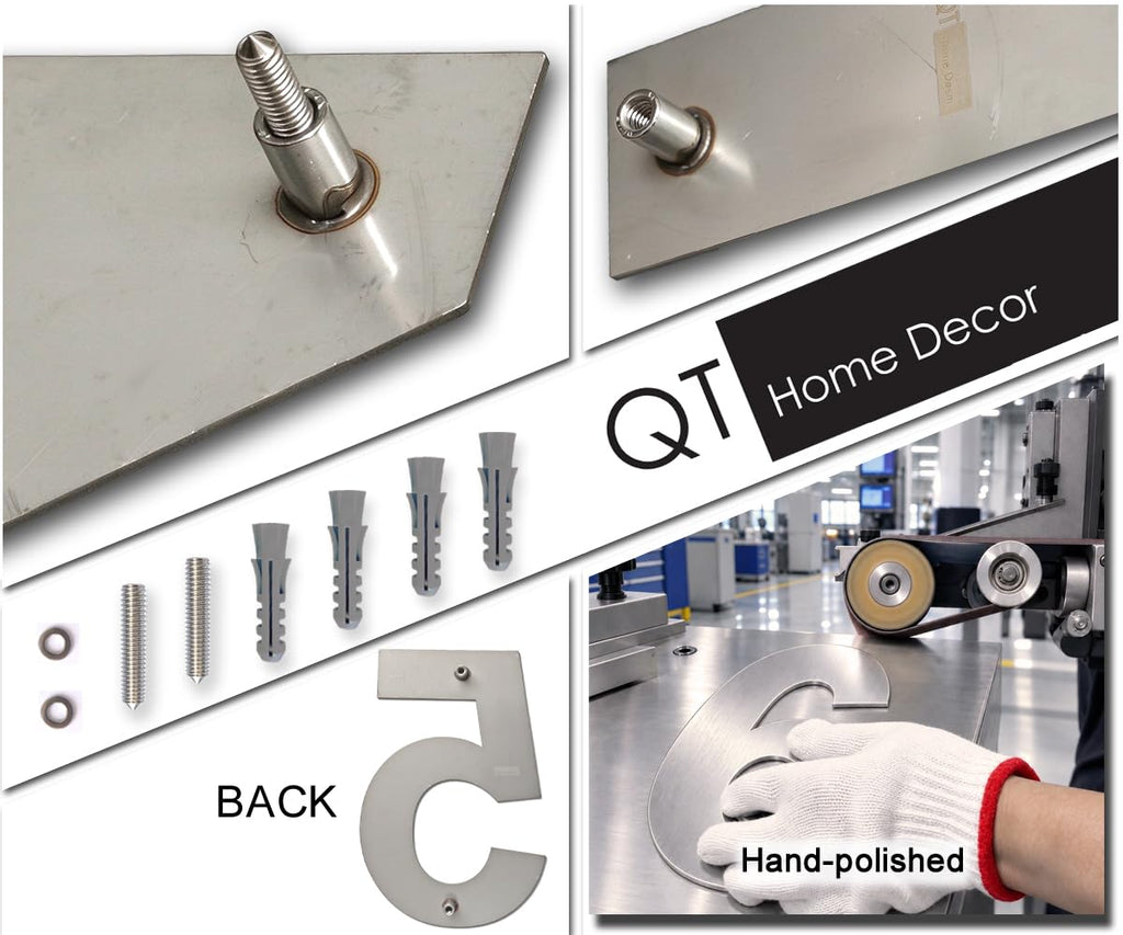 12 Inch Floating House Number 5 - Brushed 304 Stainless Steel