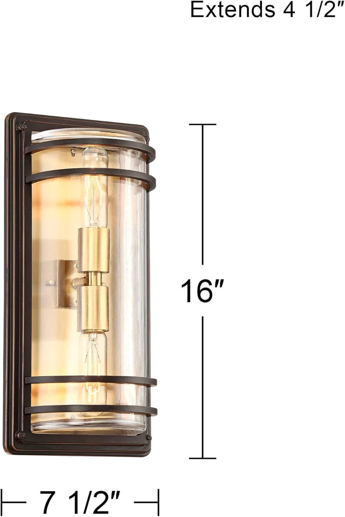 Modern Industrial Outdoor Wall Light Fixtures Set of 2 Bronze Warm Brass 16" Clear Glass Shade for Post Exterior Barn Deck House Porch Yard Patio Garage Garden Outside A123-B0C8986ZV9