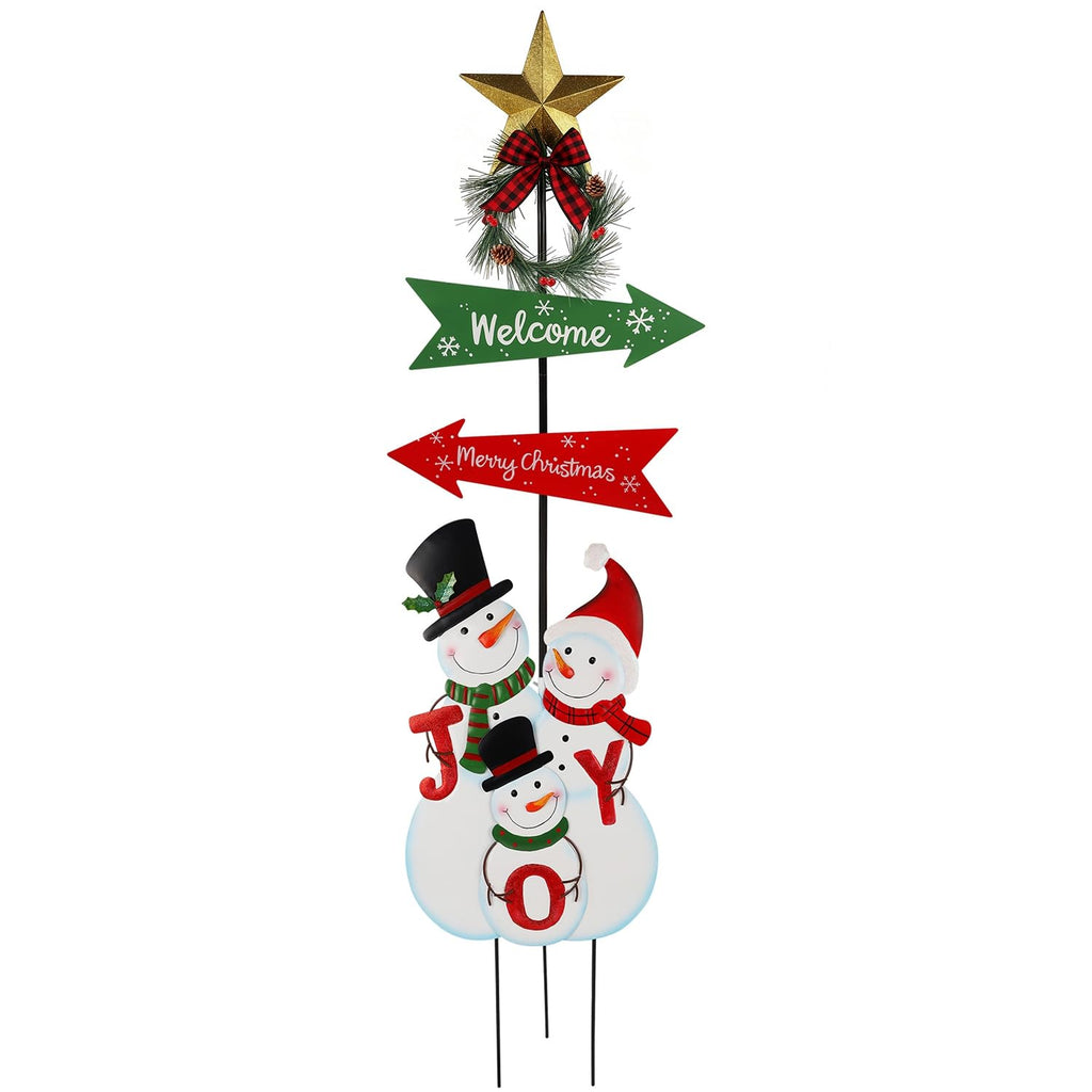 Outdoor Christmas Decorations, 50" Height Christmas Snowmen Yard Signs with Metal Stake, Xmas Yard Welcome Decorative