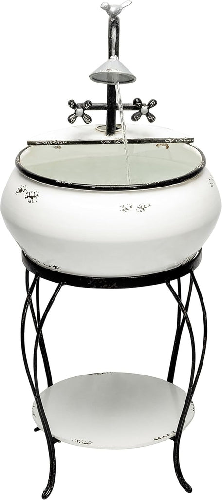 YHL170 32” Indoor/Outdoor Antique Metal Sink Water Fountain with Stand - Charming Waterfall Feature