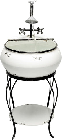YHL170 32” Indoor/Outdoor Antique Metal Sink Water Fountain with Stand - Charming Waterfall Feature