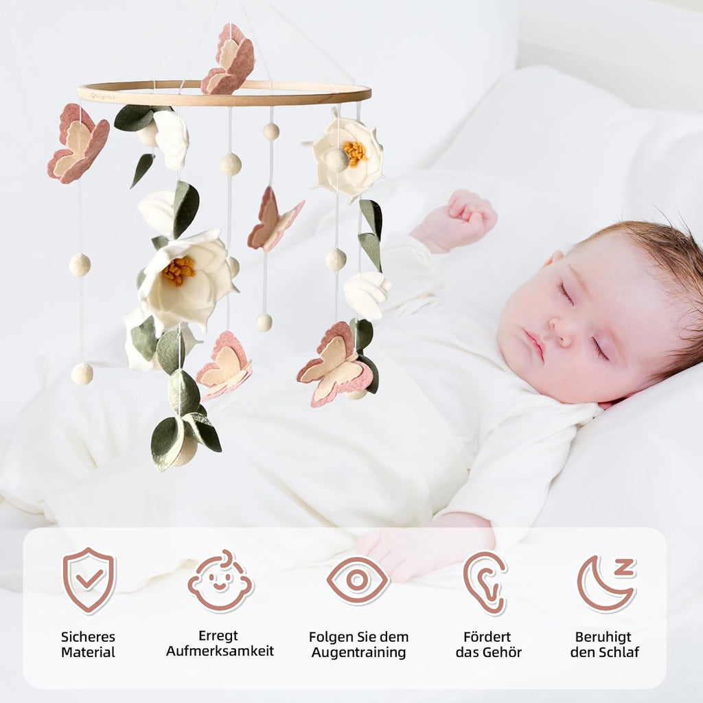 Floral Baby Mobile Nursery Decor Felt Flowers Butterflies Baby Mobile for Crib Boys Girls Boho Style Neutral Baby