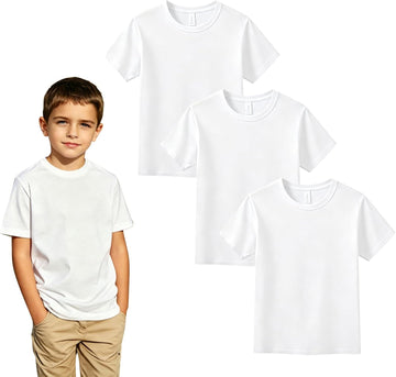 3 Pack Cotton T-Shirt for Kids,Short Sleeve Clothes Undershirts Bulk, Round Neck Tee for Boys and Girls