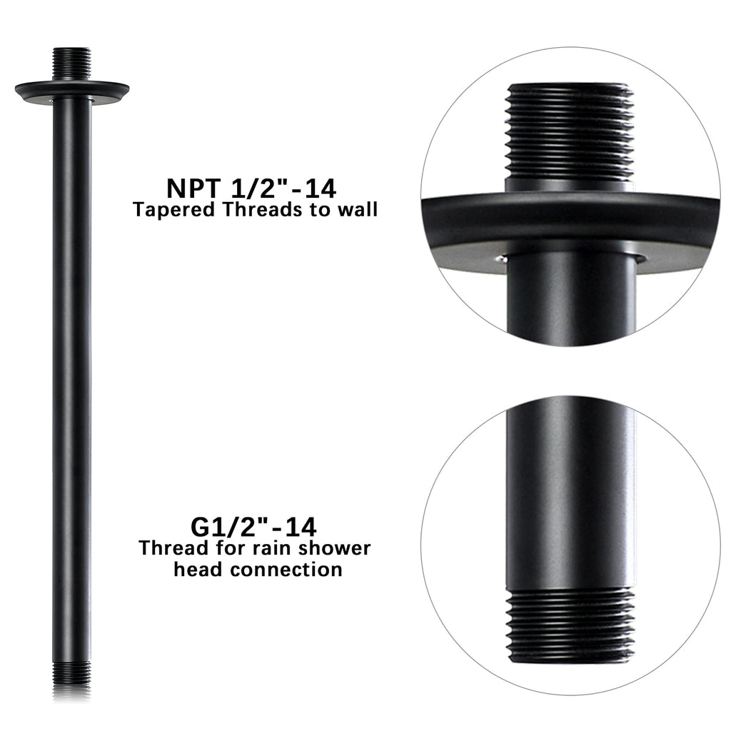 12 Inch Matte Black Ceiling Mounted Shower Arm for Rain Shower Head