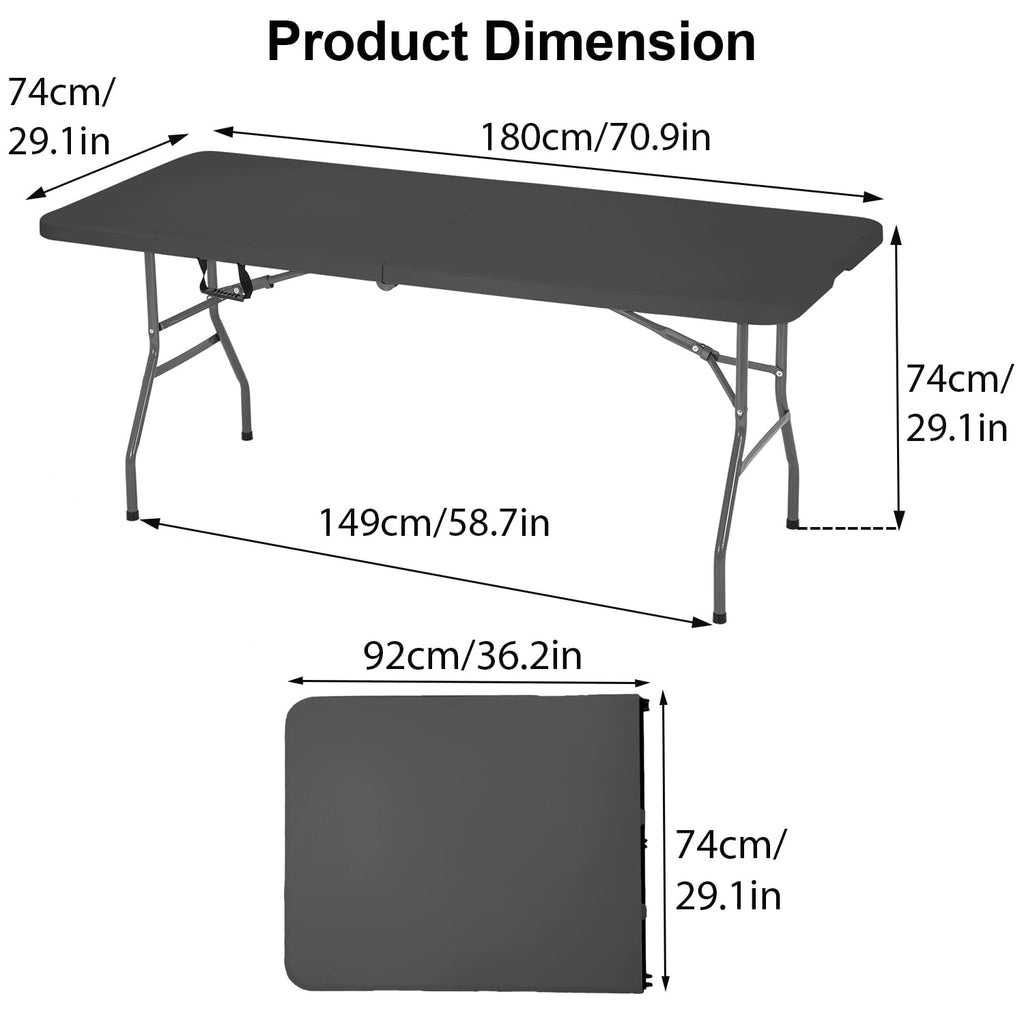 Folding Table 6FT Portable Plastic Camping Table Foldable Table Light Weight Plastic Dining Table Indoor Outdoor for