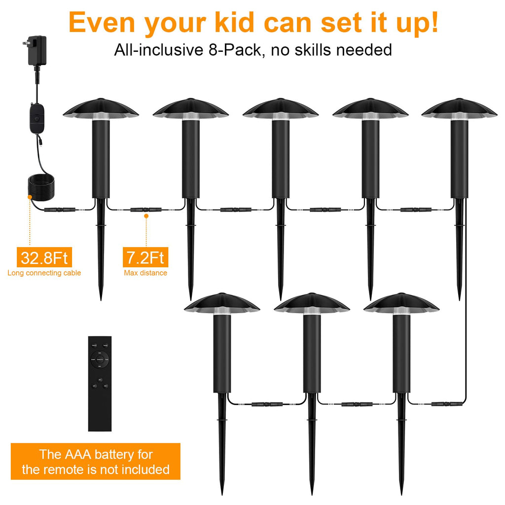 8 Pack Low Voltage Landscape Lighting Kit, 3W Metal Pathway Lights