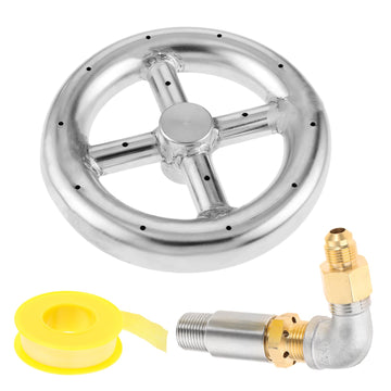 6" Round Fire Pit Burner Ring with Stainless Steel and Brass 1/2" Air Mixer, 90° Elbow Nozzle Sprayer Valve for