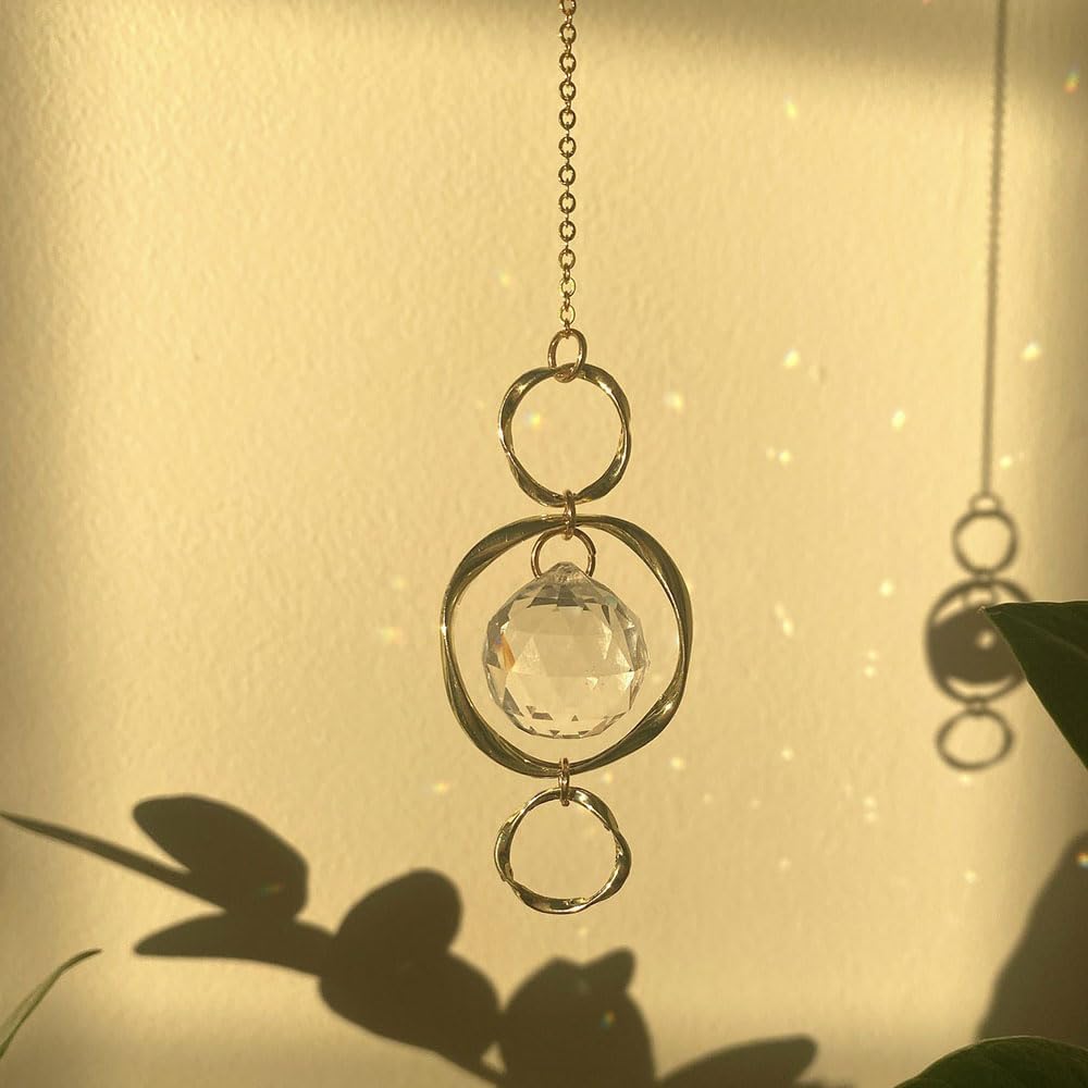 2 Pcs Crystal Suncatcher Wind Chimes for Outside,Crystal Suncatcher Prisms Hanging Outdoor Wind Chimes