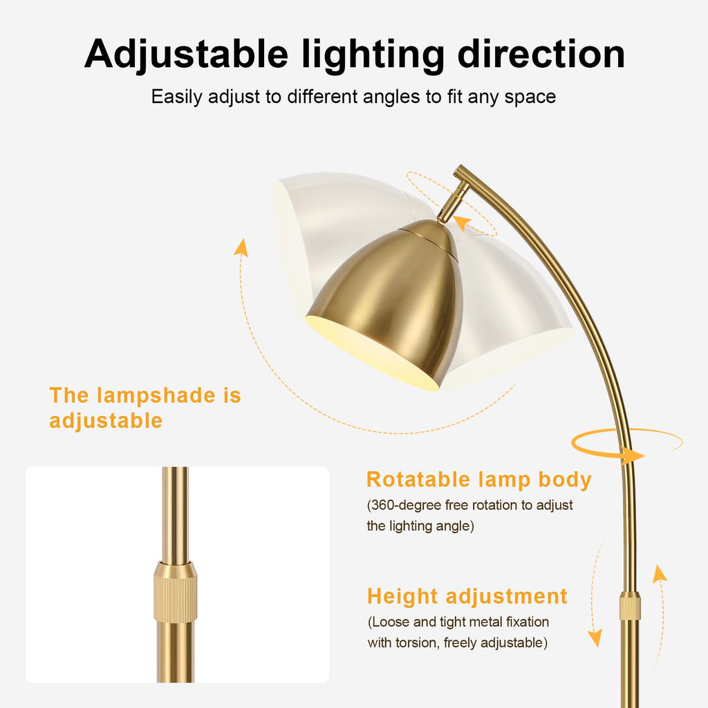 Brushed Gold Standing Lamp with Table, Adjustable Head, Bulb Included