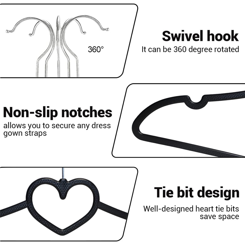 Plastic Hangers 50 Pack - Space Saving Cute Slim Hanger(Black)