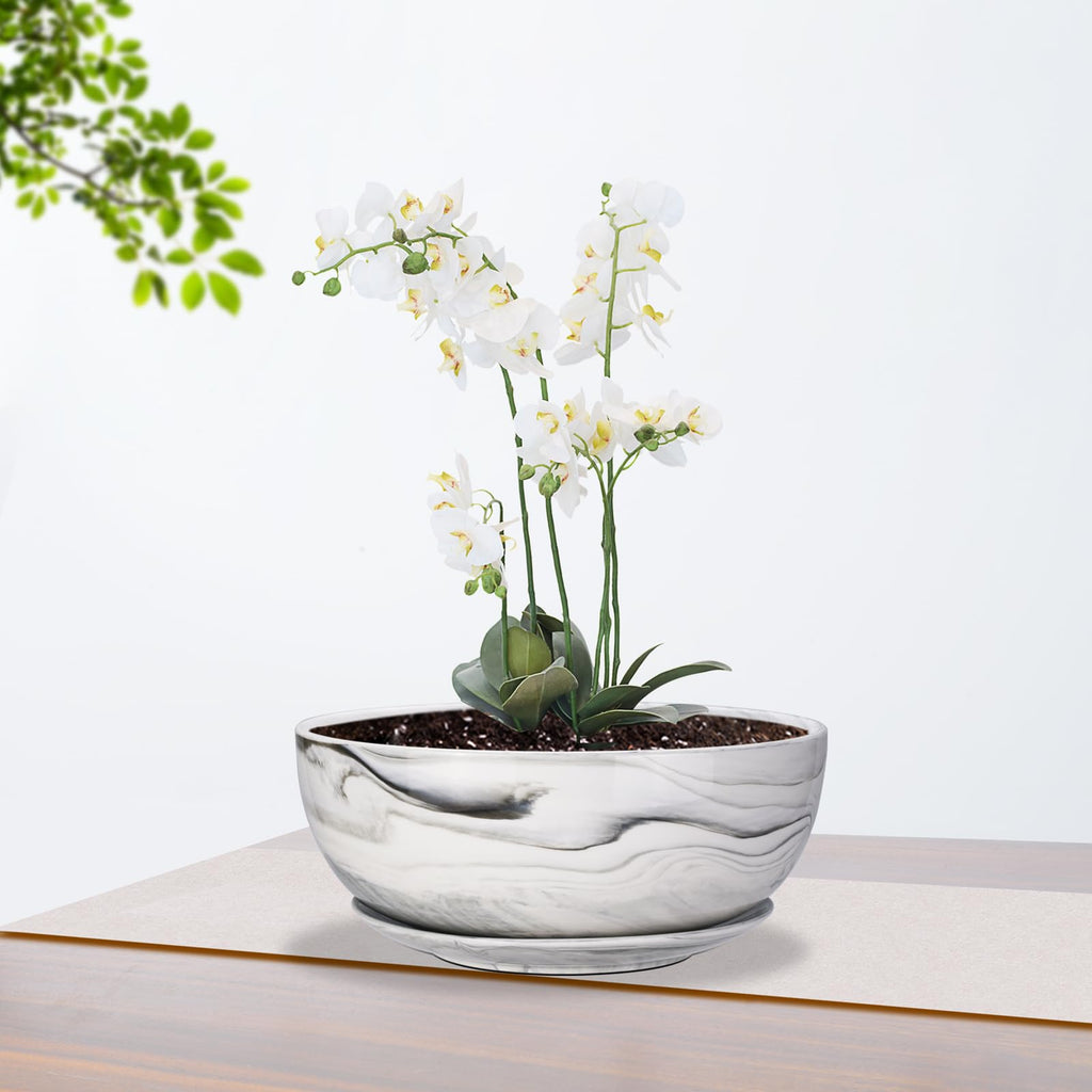 10Inch Large Planter Marble Pattern Ceramic Succulent Planter Big Plant Pot Succulents Container Flower Pot Indoor
