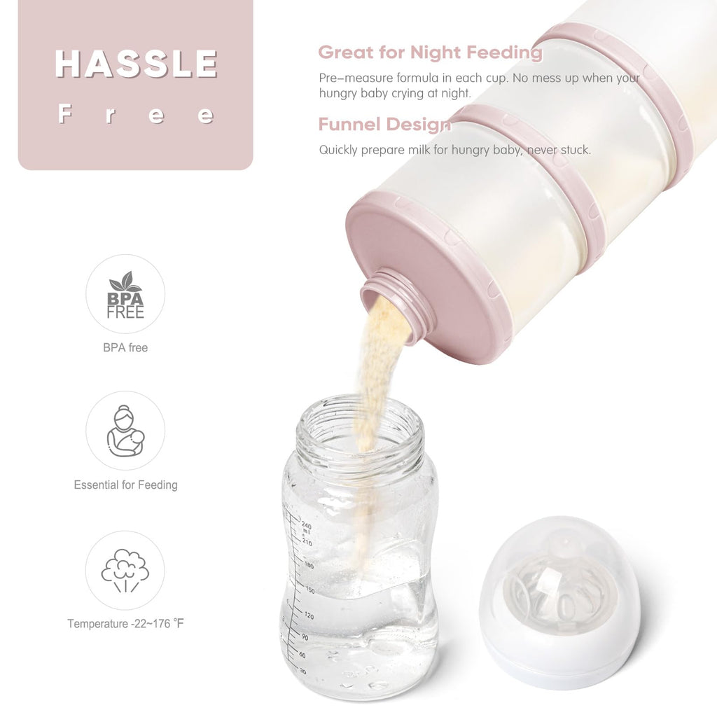 Stackable Formula Dispenser Portable Milk Powder Container, 2 Pack, Light Pink