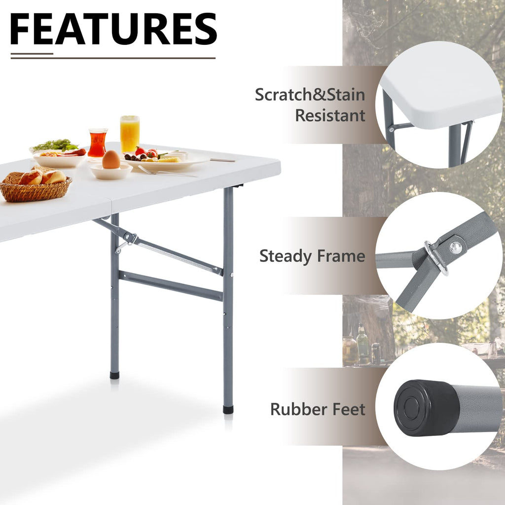 4ft Plastic Folding Table, Heavy Duty Picnic Table w/Handle for Indoor Outdoor, 48x24 Inches
