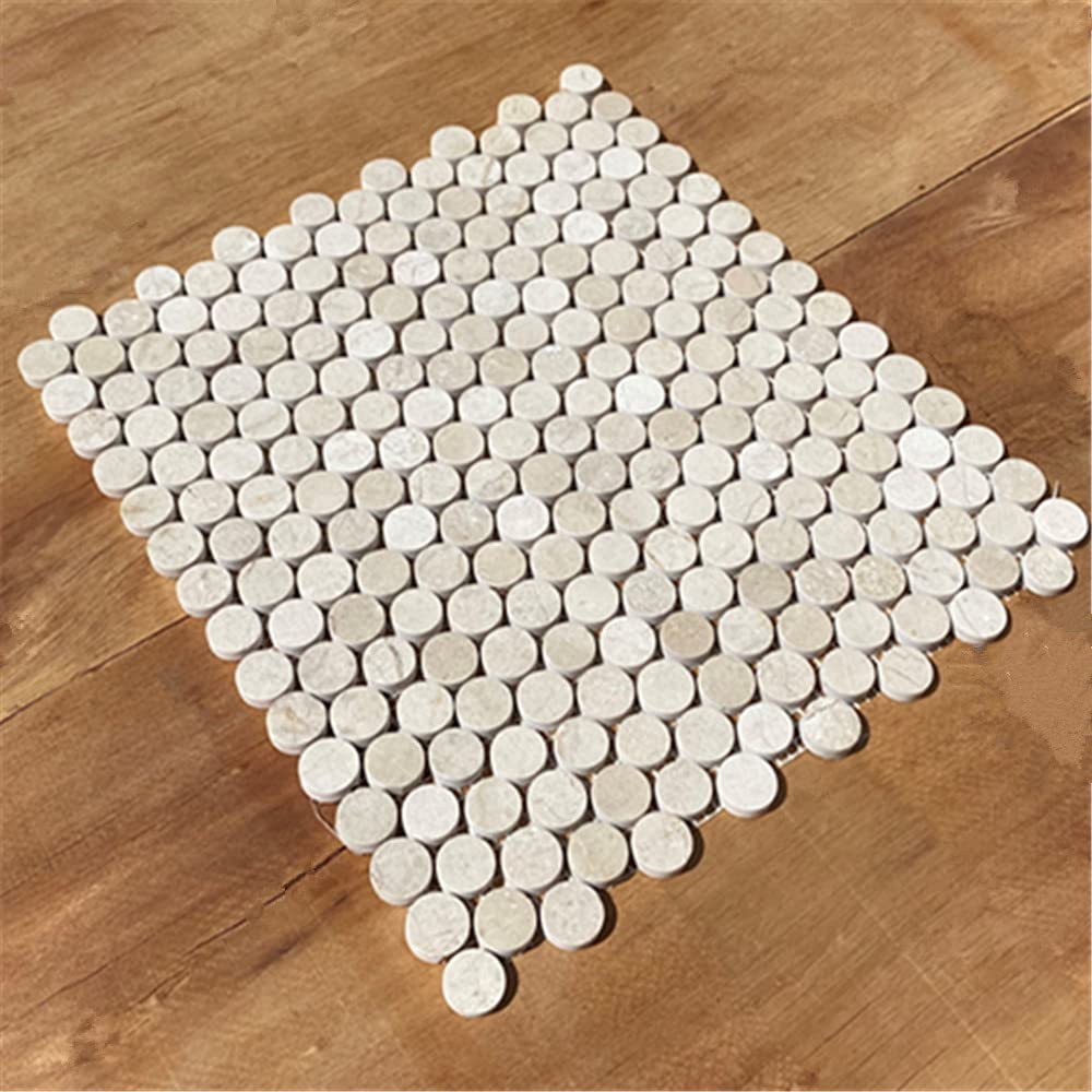 Crema Marfil Marble 3/4 inch Penny Round Mosaic Tile Polished Kitchen Bath Wall Floor Backsplash Shower (1 Sheet)
