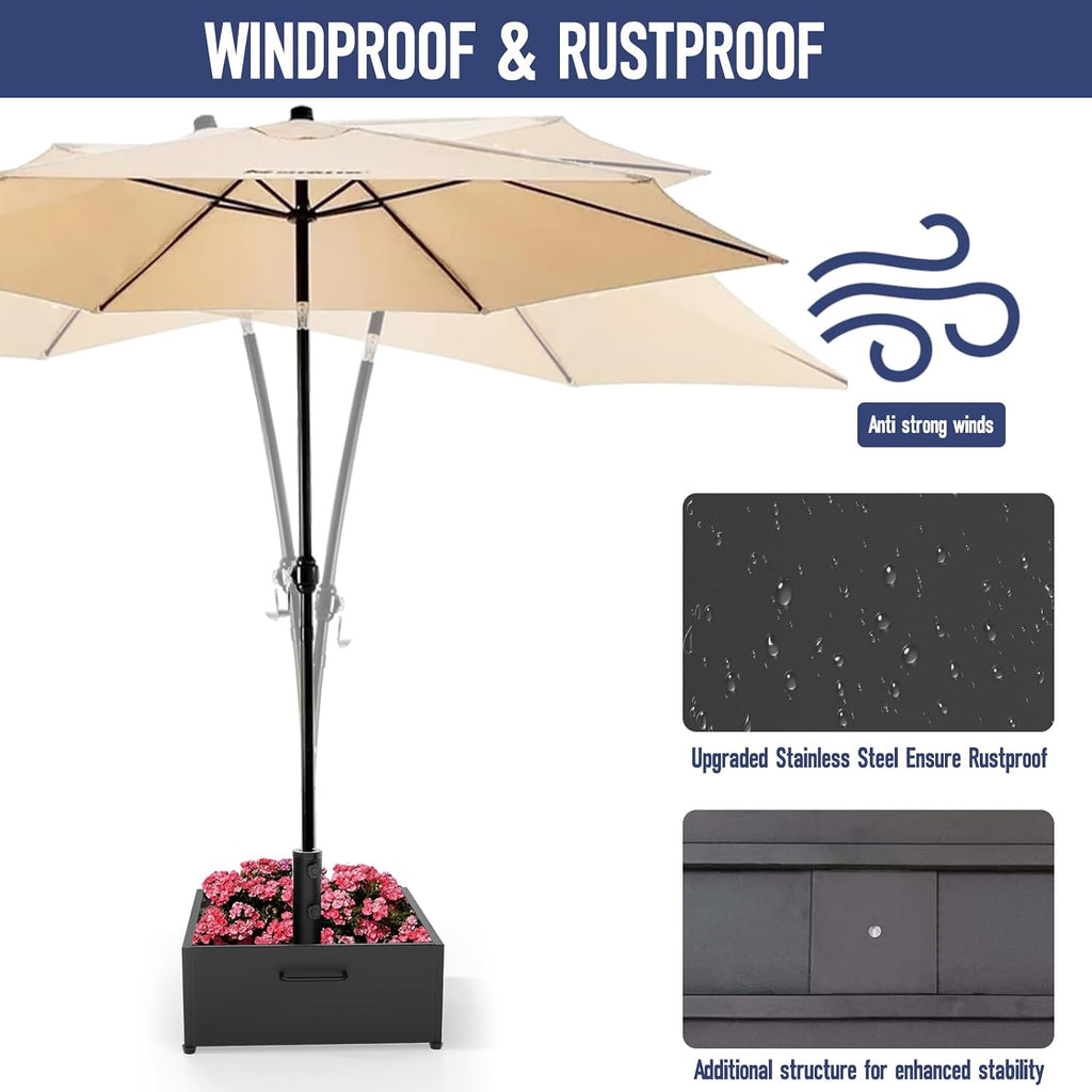 Patio Umbrella Base Heavy Duty with Wheels, Max 200lb Capacity Fillable Planter Umbrella Stand