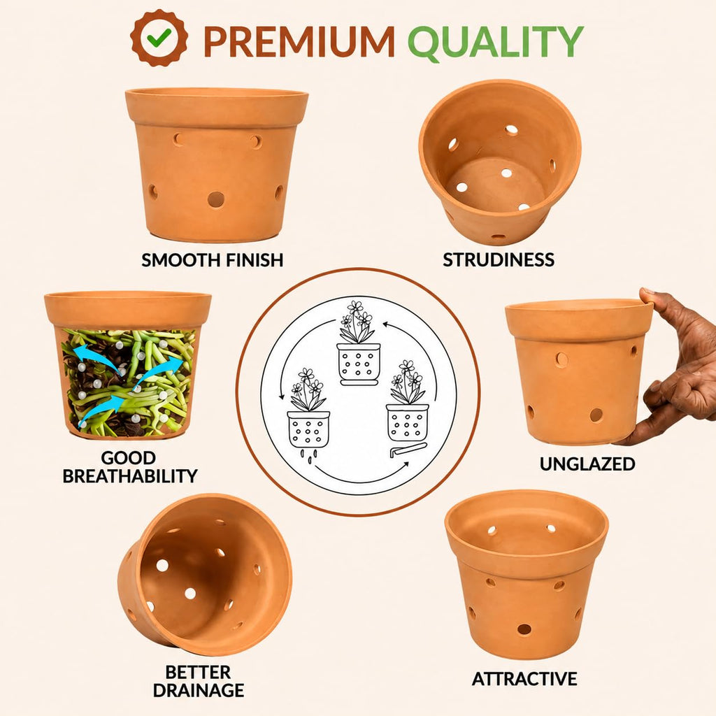Handmade Terracotta Orchid Pot|Pack of 1|Height - 5 Inch