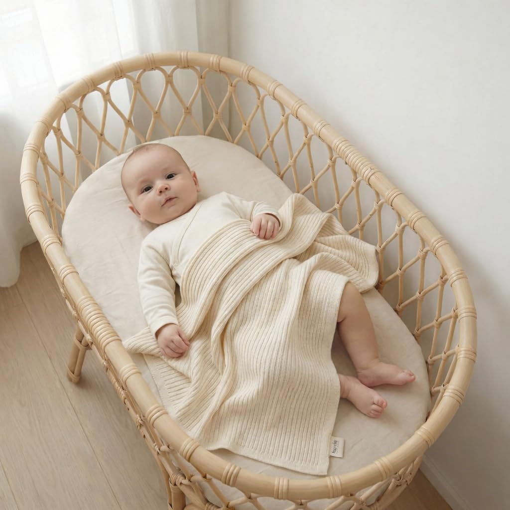 Ribbed Knit Baby Blanket - 100% Organic Cotton, Newborn Crib Quilt