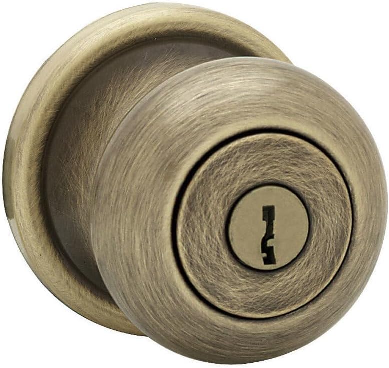 Juno Entry Door Knob with Lock and Key, Secure Keyed Handle Exterior, Front Entrance and Bedroom, Antique Brass, Pick
