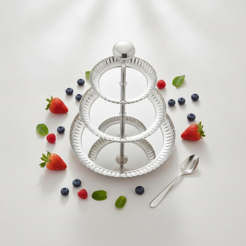 3 Tier Serving Tray Decorative Round Cupcake Stand Space Saving Appetizer Rack for Party Hosts, Home Entertaining