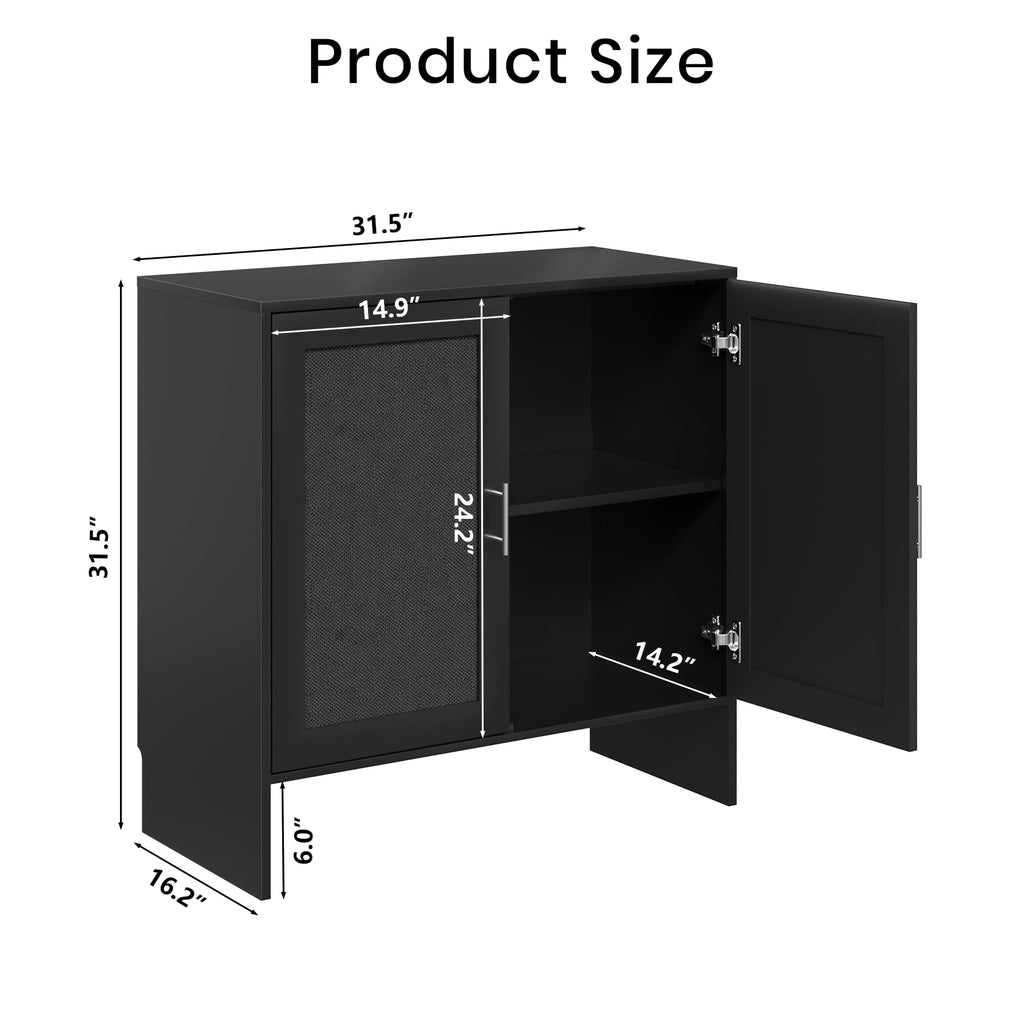 63" Buffet Cabinet Set of 2, Accent Cabinet with Storage & Adjustable Shelf, Modern Sideboard with Black Rattan