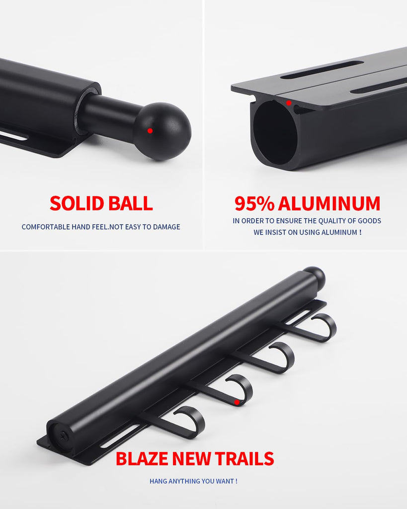Valet Rod for Closets Pull Out 12" Black with 4 Hooks