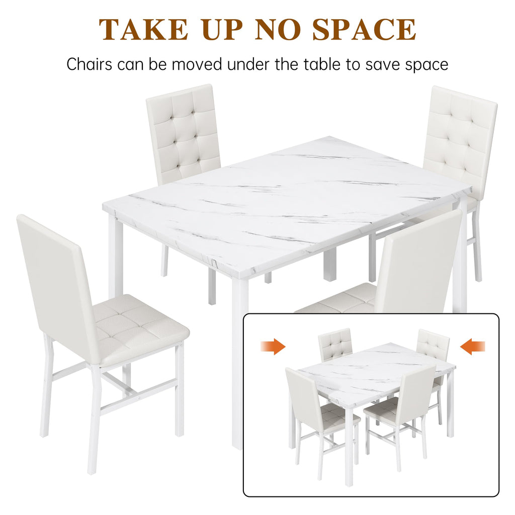 Dining Table Set for 4, Kitchen Table and Chairs Set, White