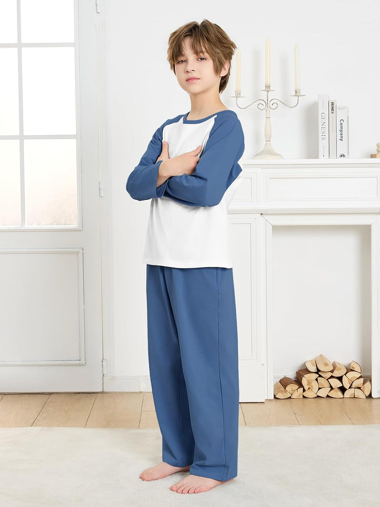 Boys Pajamas 2 Pcs Set Kids Cotton Sleepwear with Pockets Long Sleeve Top and Pants Pjs for boys